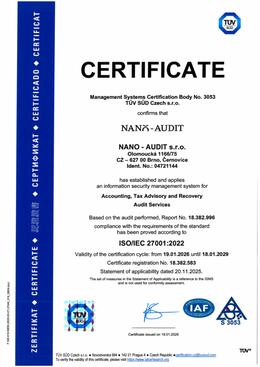 Certificate ISO 27001:2022