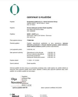 Certifikát o pojištění