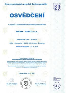 Osvědčení o evidenci v Komoře daňových poradců